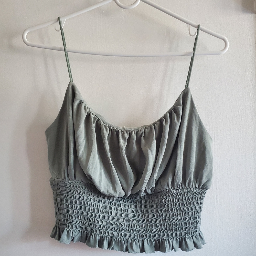 Love Tree Sage Green Smocked Crop Top